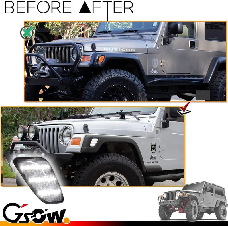 GSOWO 2 PCS White LED Side Marker Light for J-e-e-p Wrangler TJ 1997-2006, Smoked Lens Front Turn Signal Indicator, Left/Right Side Fender Sidemarker Lamps - Image 2